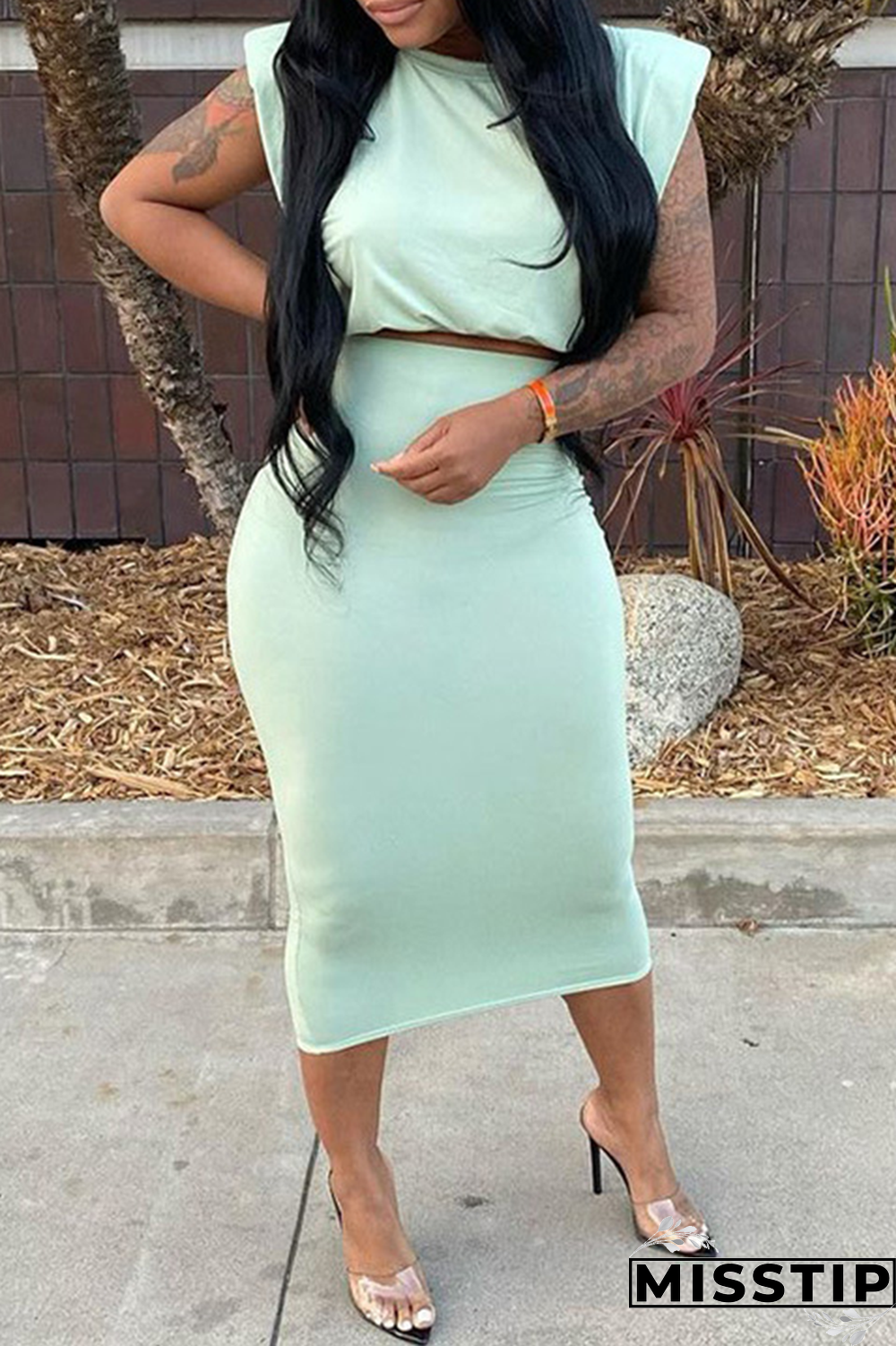 Tangerine Red Casual Solid Patchwork O Neck Short Sleeve Two Pieces