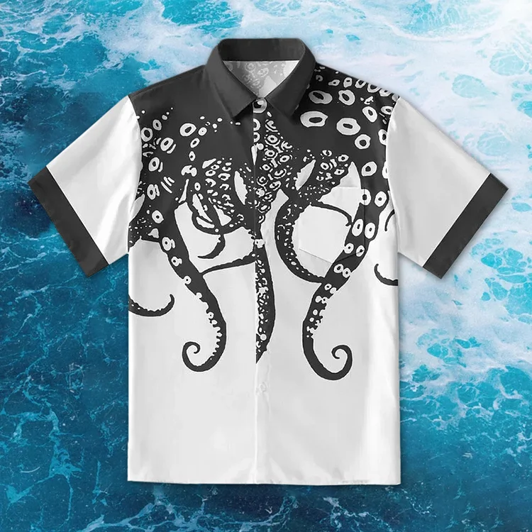 Simpfit Herrenhemd mit Oktopus-Tentakeln und Japan-Knopfleiste