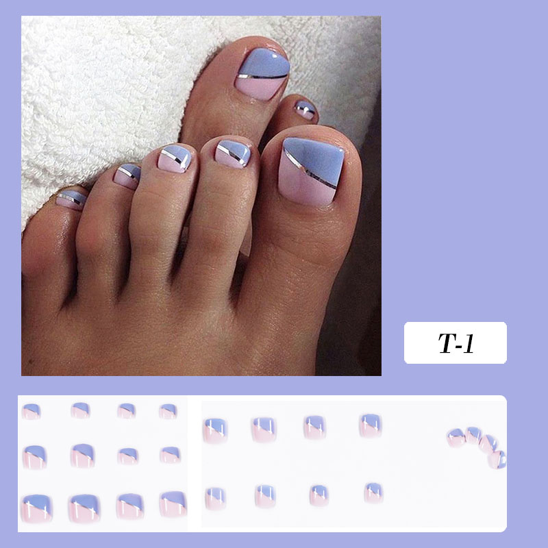 Shitysheets False Toe Nails New Summer Simple French Fake Toenails Wearable Removable Press On Toe nail 24pcs Fake Toenails For Girls Women