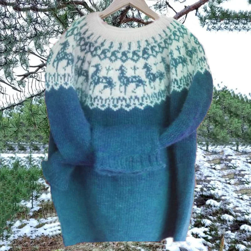 Vintage Icelandic Horse Knit Jacquard Warmth Crew Neck Sweater（Unisex）