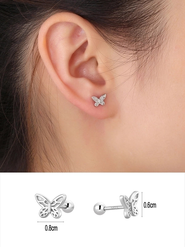 1 Pair 14K Gold Plated 925 Sterling Silver Zircon Star Moon Butterfly Ear Studs