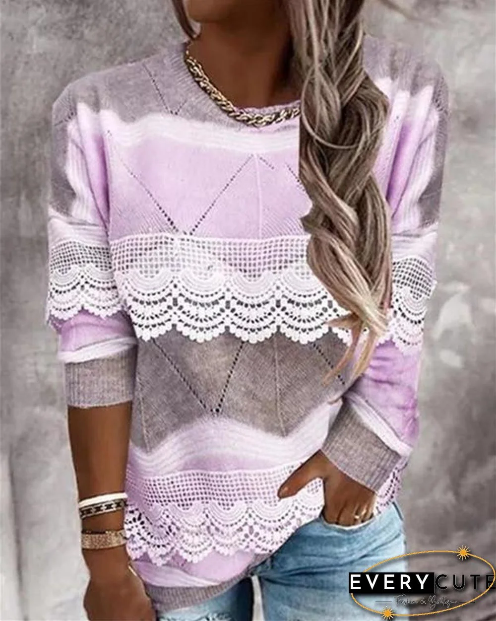 Round Neckline Pullover Casual Regular Top