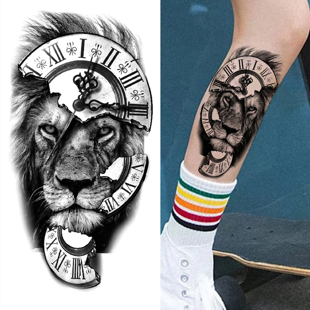 Sdrawing King Crown Temporary Tattoos For Women Men Adult Black Tiger Forest Skull Tattoo Sticker Fake Skeleton Fashion Tatoo Flower