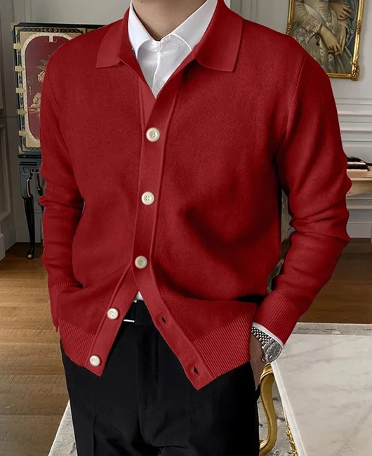 Casual Turndown Collar Single Breasted Solid Sweater