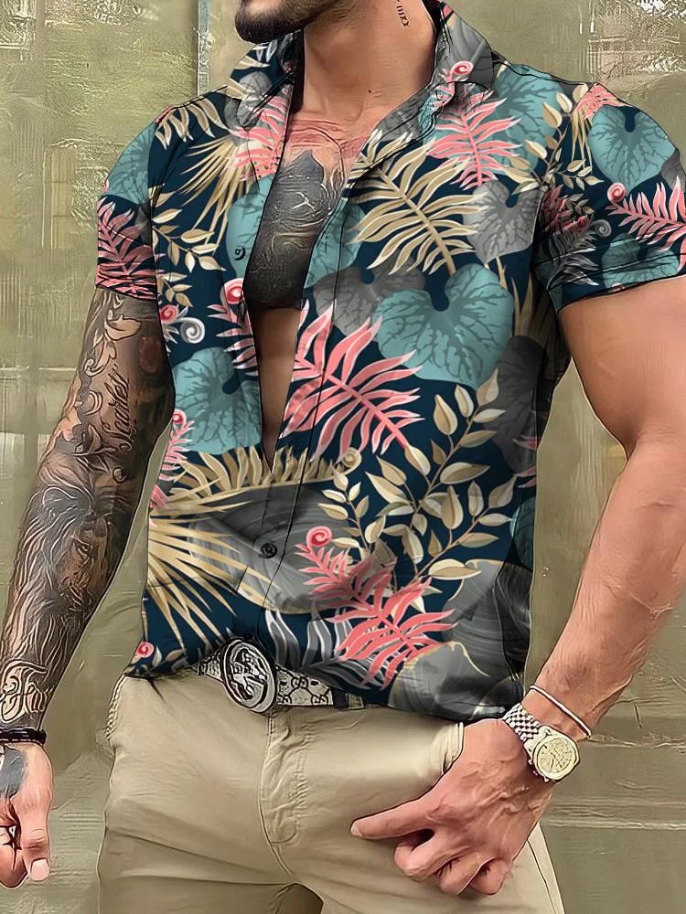 Men's Hawaiian Flower and Grass Printed Loose Shirts at Hiphopee