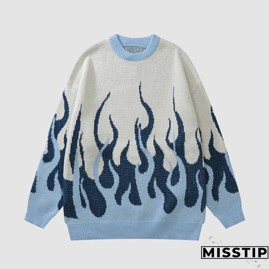 Two Tone Flame Pattern Knit Sweater