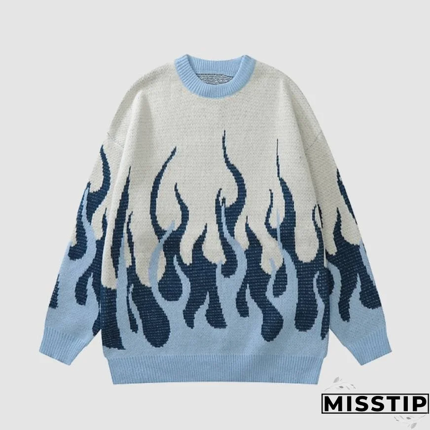 Two Tone Flame Pattern Knit Sweater