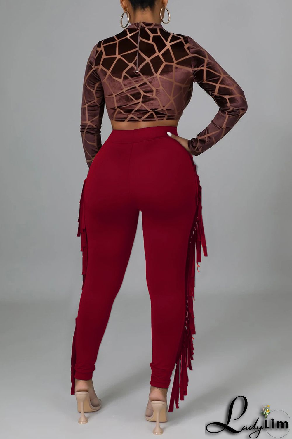 Black Fashion Casual Solid Tassel Regular High Waist Pencil Trousers