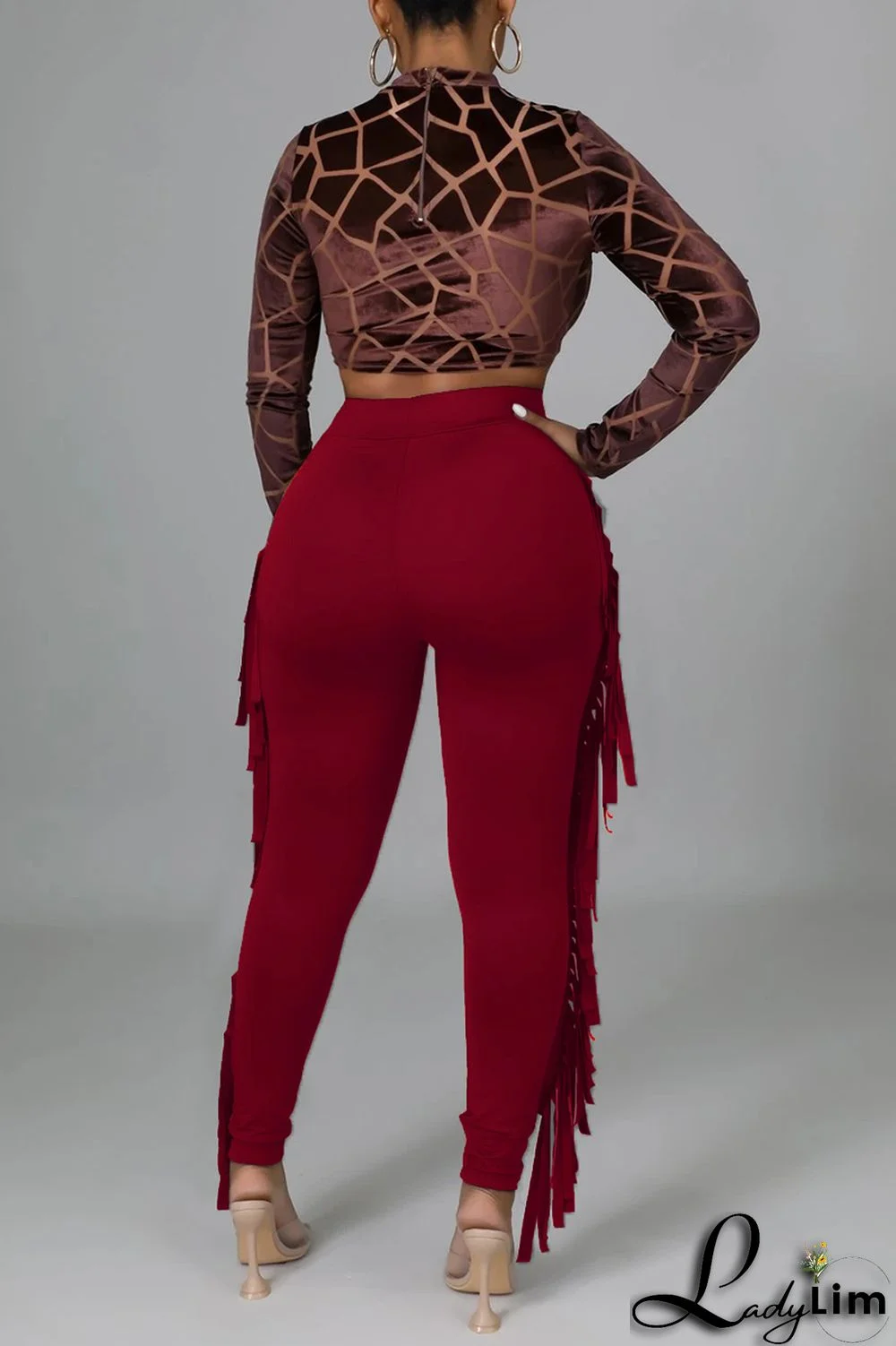 Black Fashion Casual Solid Tassel Regular High Waist Pencil Trousers