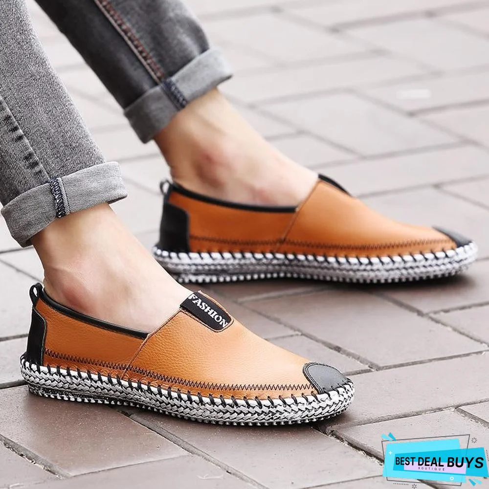Men Breathable Comfortable Split Leather Men Loafers Flats Casual Shoes