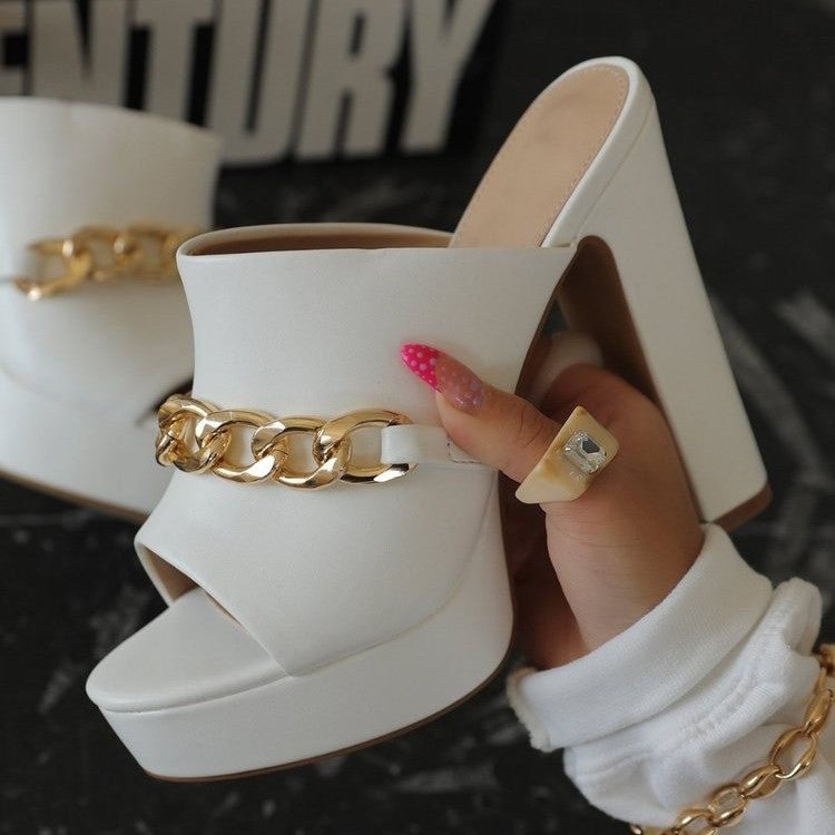 Trendy Platform Sandals Chunky Super High Heels Women Chain  Shoes Slingback Peep Toe Slippers Sexy Brief Sandalias Mujer 2021