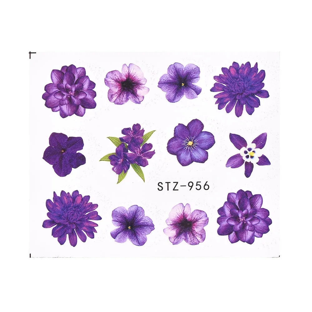 Coloful Flower Leaf 3D Stickers on Nails Decoration Tattoo Water Decals Nail Sticker UV Gel Slider Manicure Wraps-Nail Inspo