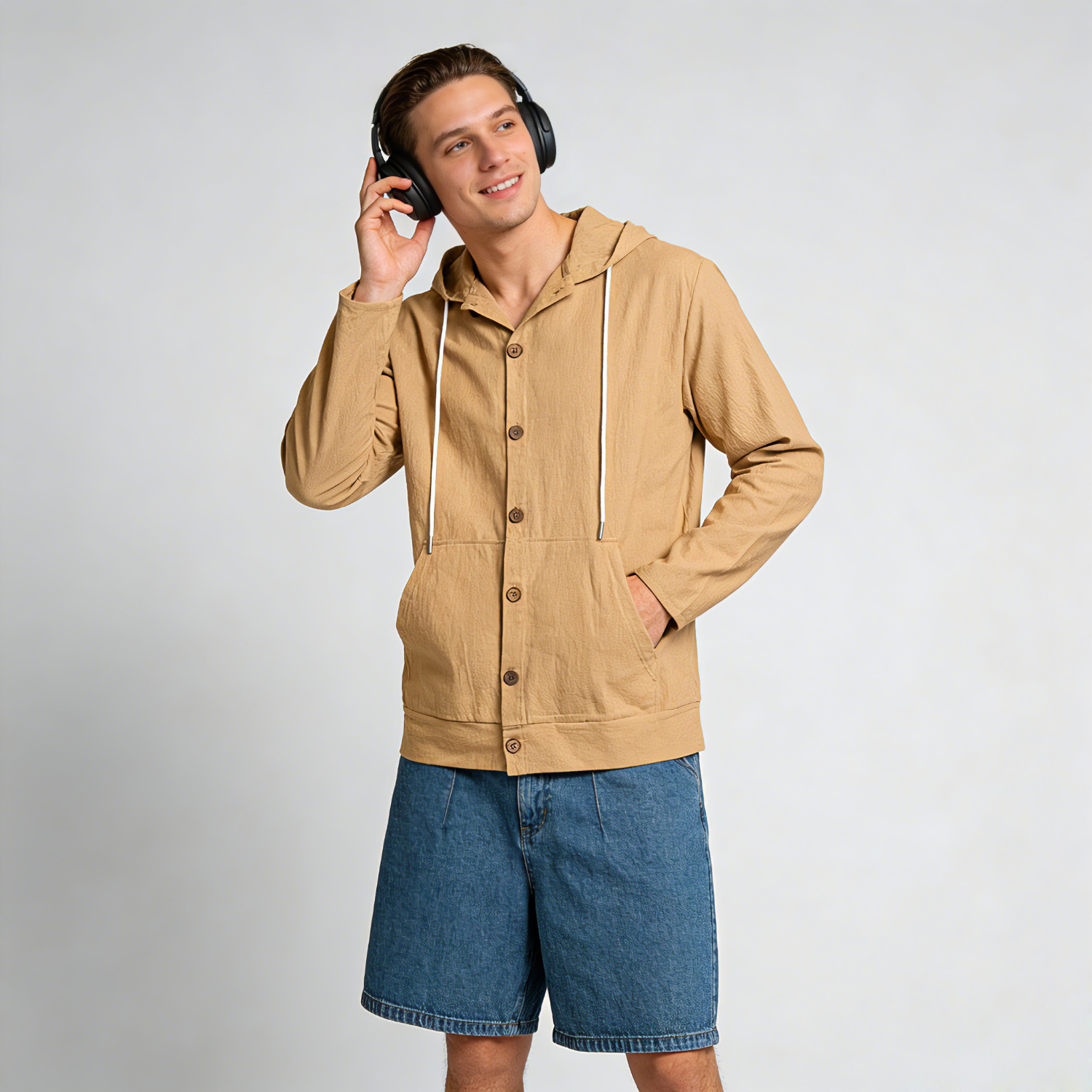 Linen Jacket Men Linen Button Up Hoodie Jacket REAL SILK LIFE