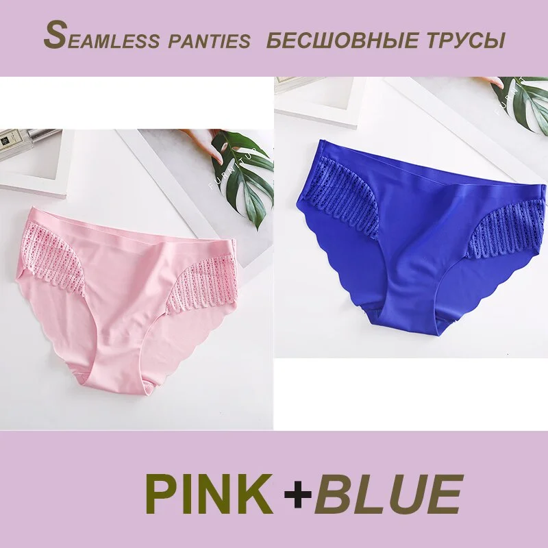 2PCS/Set Sexy Seamless Panties Lace Women Panties Female Briefs  Lingerie Women's Underpants Solid Color Ropa Interior Femenina