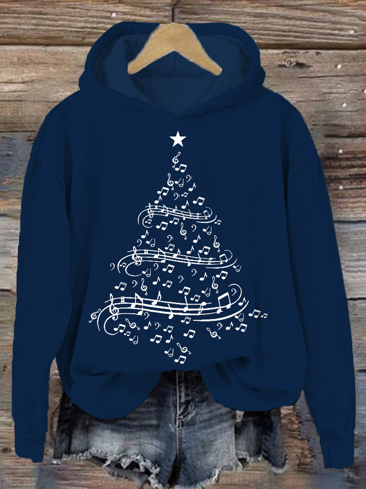 Christmas Music Notes Tree Pattern Comfy Hoodie wearshes