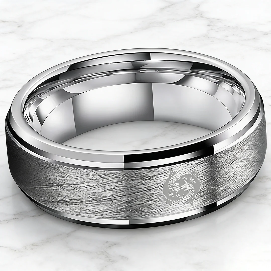 4MM 6MM 8MM Sliver Pisces Tungsten Carbide Rings Prints Laser Pattern Step Edge Tungsten Wedding Bands 