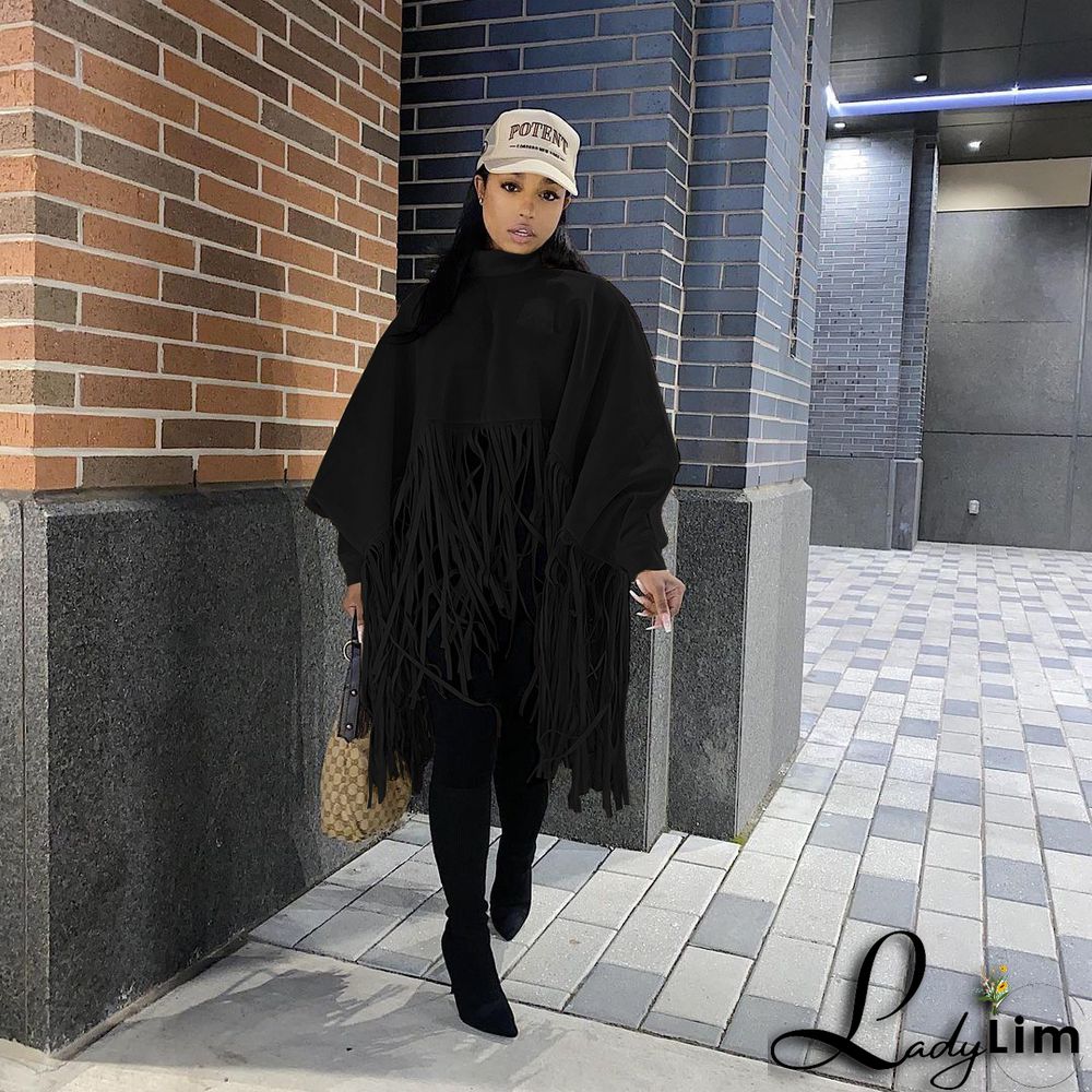Women Autumn/Winter Premium Deerskin Fleece Fringe Shawl Cape Coat