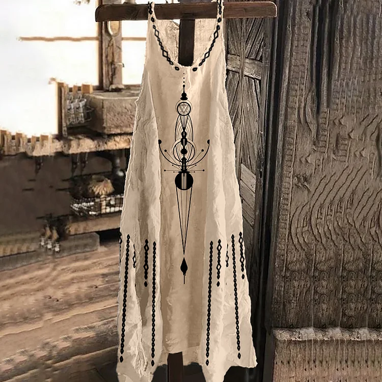 VChics Tribal Geometry Retro Cotton And Linen Maxi Dress