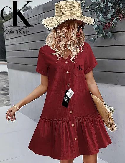Sukienka zapinana na guziki z dekoltem w serek CALVIN KLEIN®