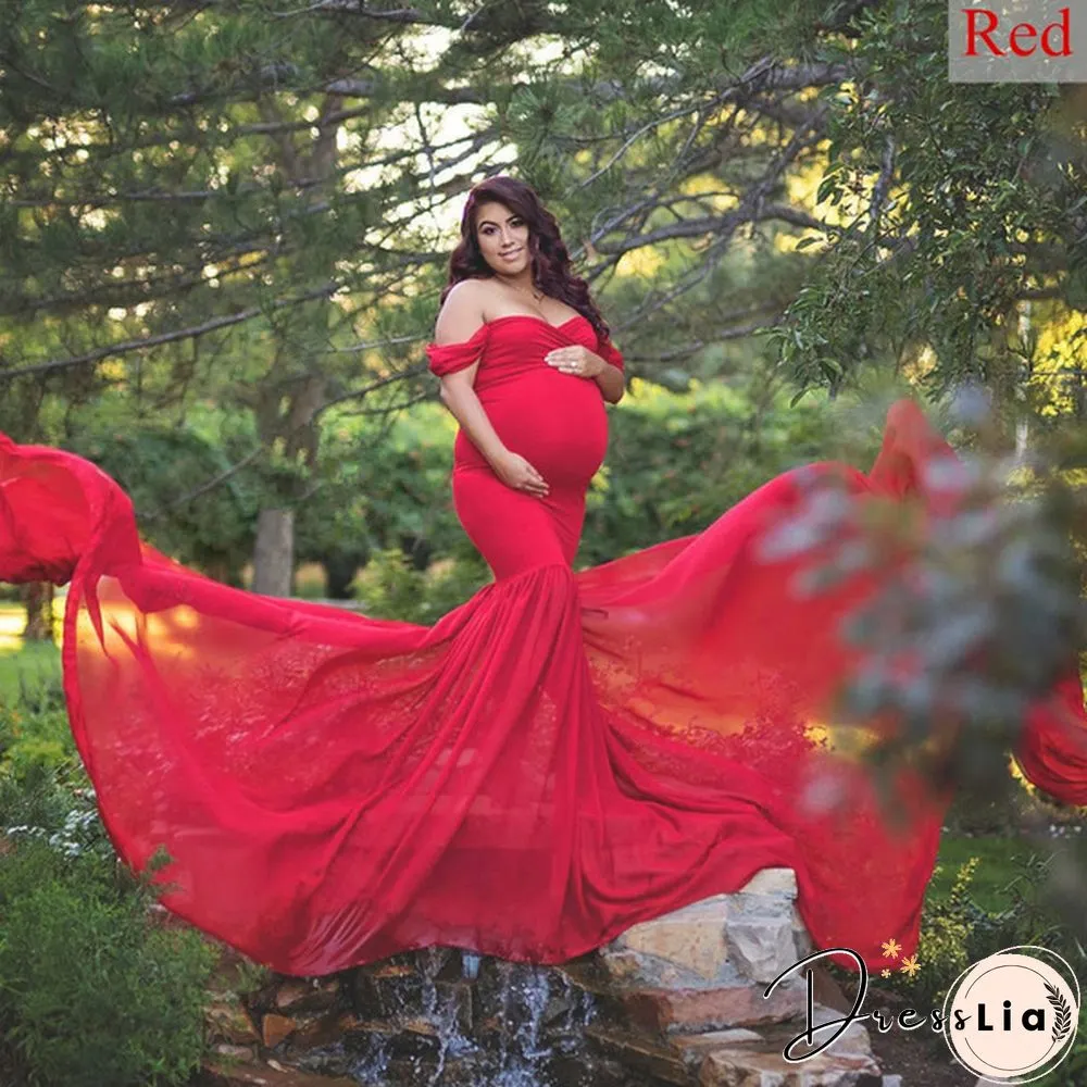 Maternity Maxi Dress-Pregnant Women Photography Off Shoulder Pregnancy Gown-For Photo