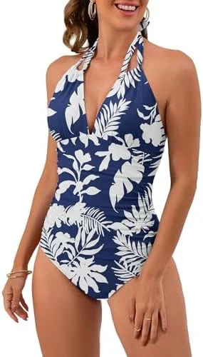 V Neck One Piece Tummy Control Swimsuits