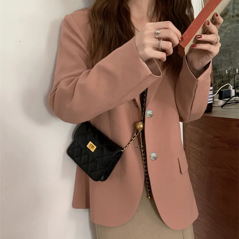 Toloer Toloer New Korean Version Of Autumn And Winter Small Pink Suit Jacket Female Thick Small Suit Suit British Wind Top-Outfit Ideas