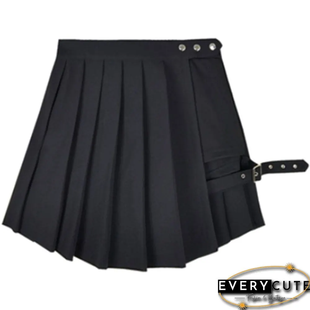 Women Summer Plaid Pleated Skirt Culotte High Waist A-Line Pantskirt