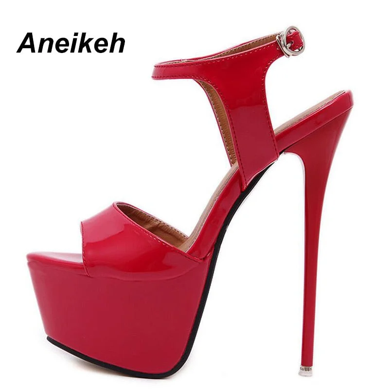 Aneikeh Hot Sales 2022 Summer Style Sexy 16cm Women Sandals High Heels Open Toe Buckles Nightclub Party Shoe Black Big Size 15