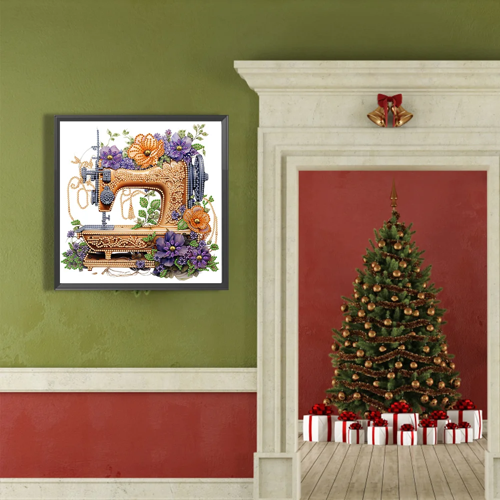 Diamond Painting - Partial Special Shaped Drill - Flower Sewing Machine(Canvas|30*30cm)