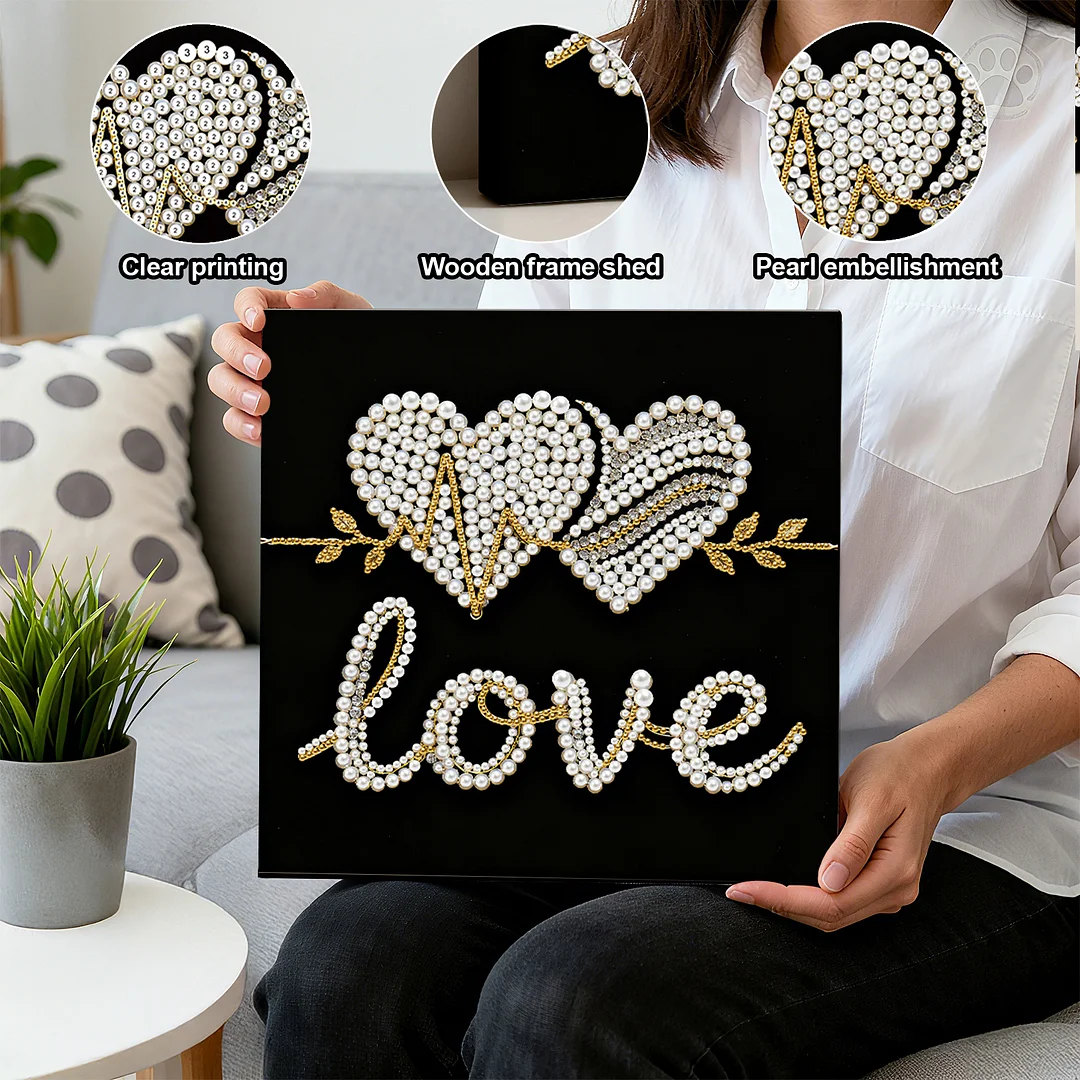 LOVE DIY Pearl Art Diamond Painting Kit for Adults Home Decor 25x25cm With Frame