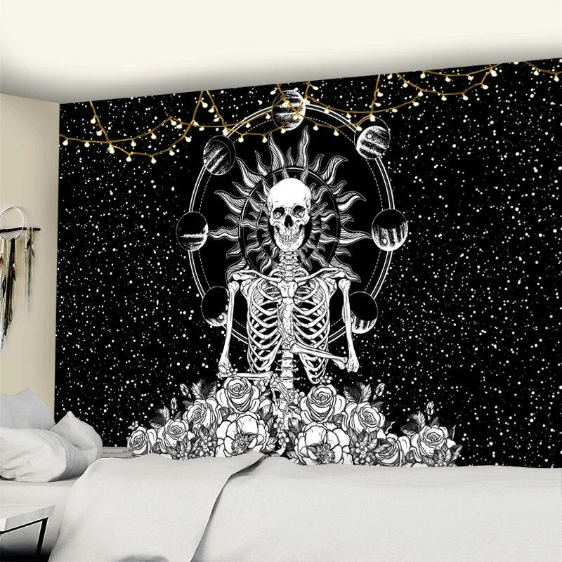 Skeleton Starry Sky Tapestry Wall Hanging Star Magic Astrology Psychedelic Polyester Carpet Bohemian Style Decor