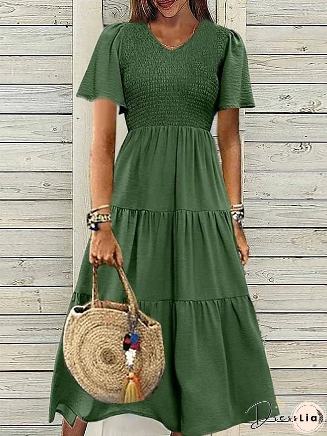Casual Dress Summer Dress Midi Dress Ruched Ruffle Daily Date Going out Fashion Modern V Neck Short Sleeve Regular Fit Black White Red Color S M L XL XXL Size for Women
