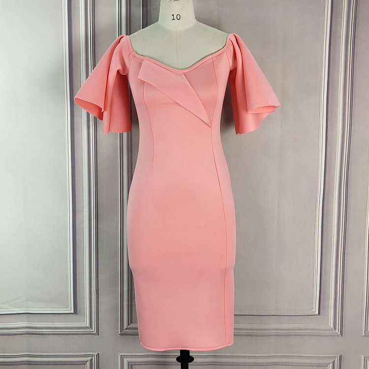 Promsstyle Promsstyle Off shoulder v neck ruffle sleeves midi evening dress Prom Dress 2023