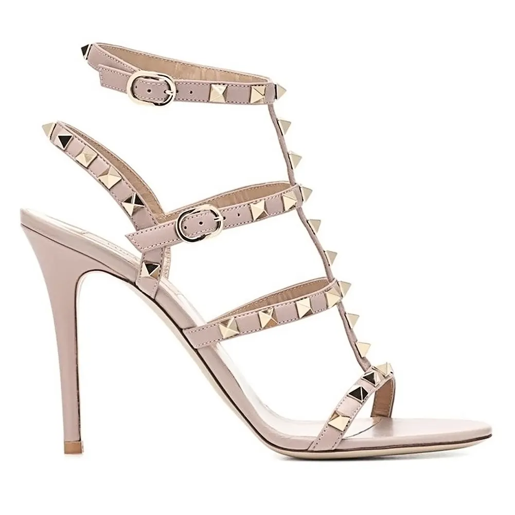 100mm Women's Rivets Stiletto Heels Party Daily Summer Pink Sandals-vocosishoes
