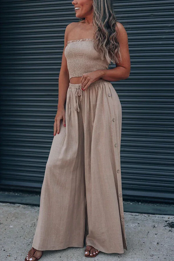 Coast To Coast Smocked Top Button Wide Leg Pants Suit
