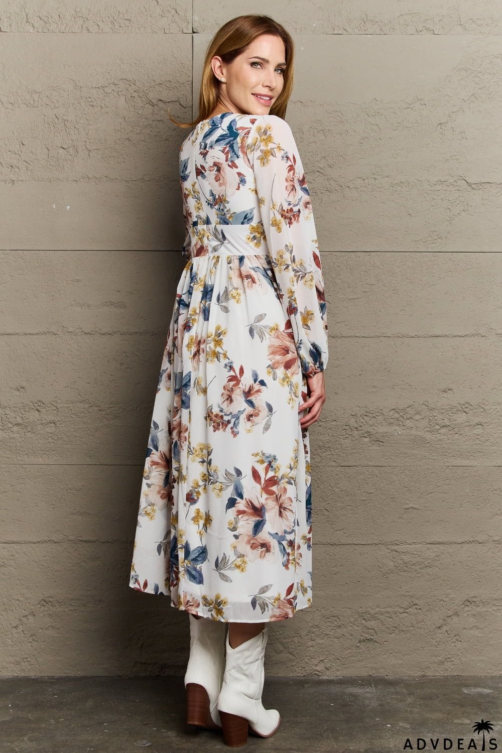 OneTheLand Good Day Chiffon Floral Midi Dress