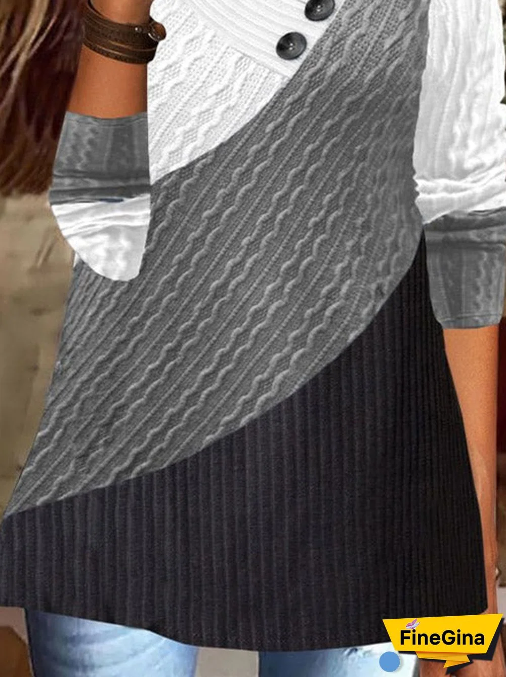 Women's Long Sleeve V-neck Colorblock Graphic Printed Top