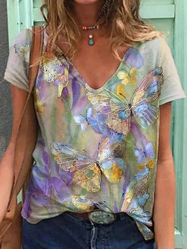 Crystal Butterfly Printed Casual T-shirt