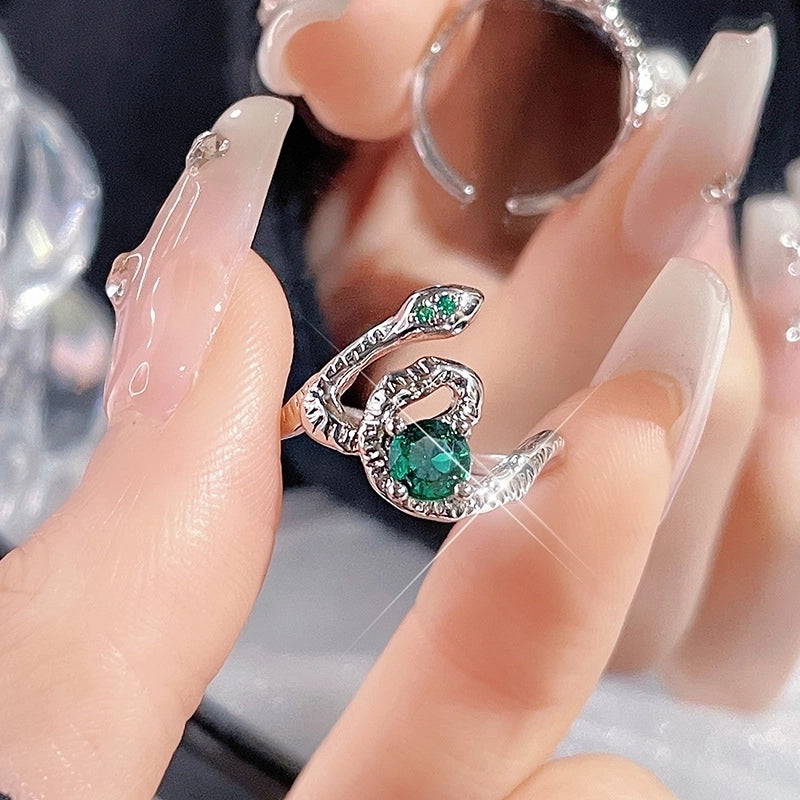 IG Style Snake Copper Plating Inlay Zircon Open Rings