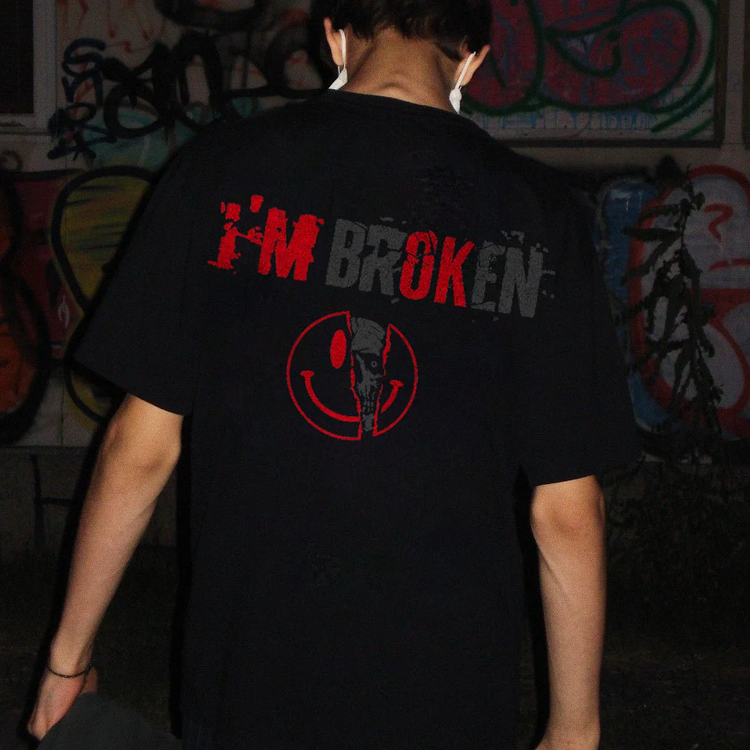 I'm Broken Letters Printed Men's T-shirt -  