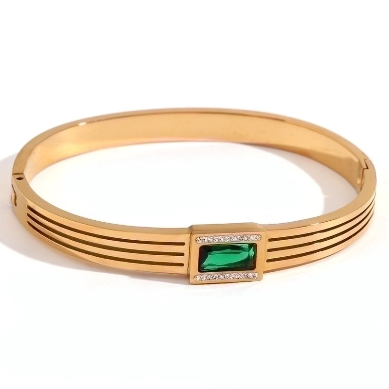 Classic Style Devil’s Eye Stainless Steel Plating Inlay Rhinestones 18k Gold Plated Bangle