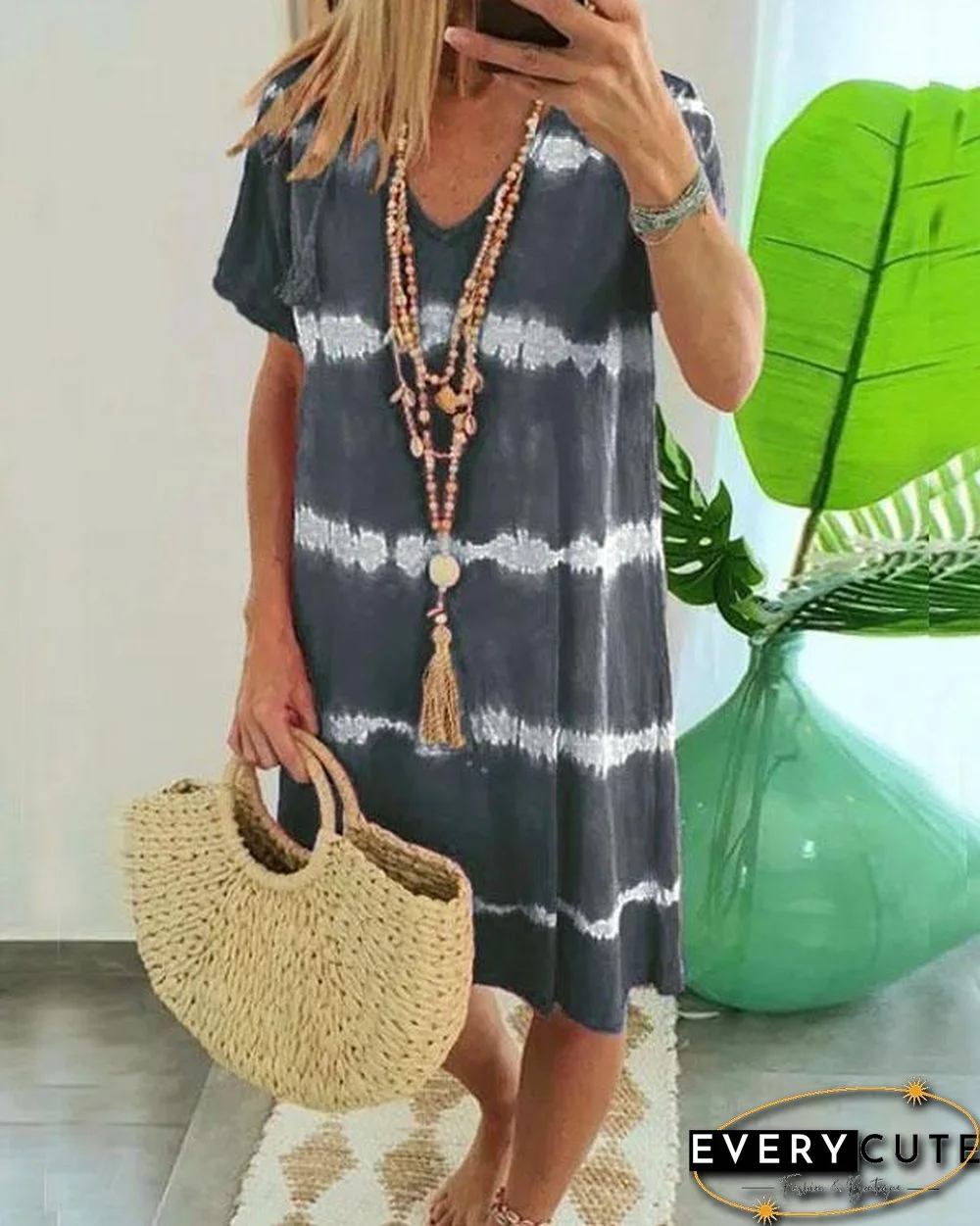 Felidress.com Tie Dye Striped Loose Mini Dress