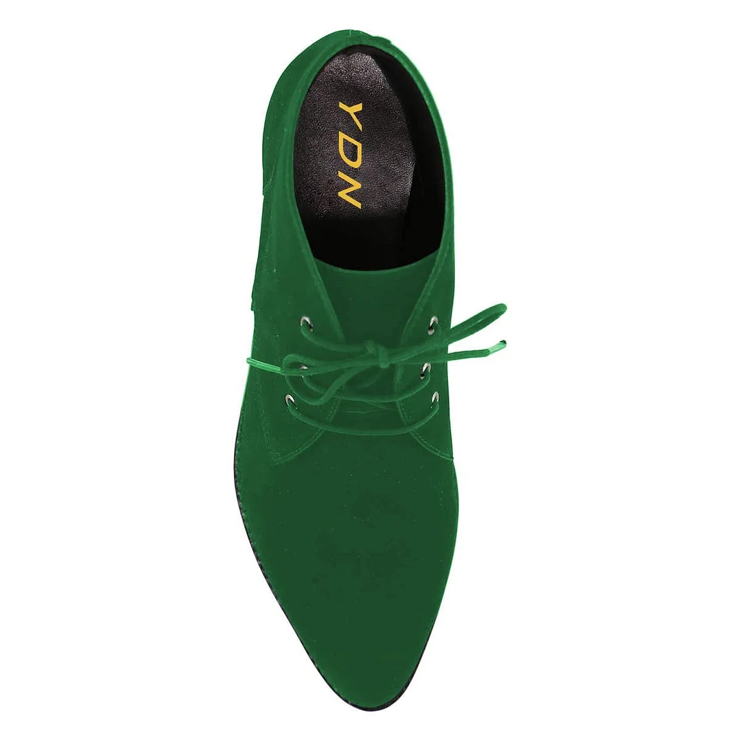 Faux Suede Almond Toe Lace-Up Comfy Flat Formal Green Oxford Shoes