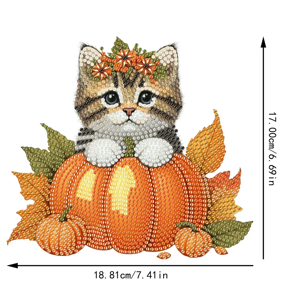 2D Flat Cat DIY Shaking Head Cat Pumpkin Diamond Painting Desktop Decorations