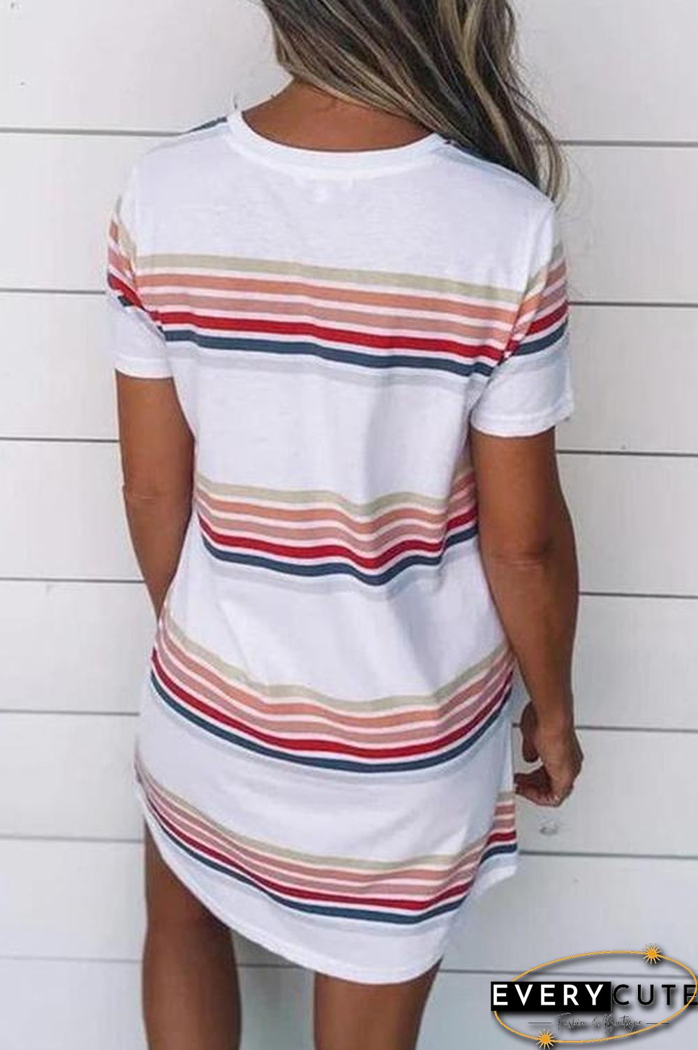Stripe O Neck Short Sleeve Mini Dress