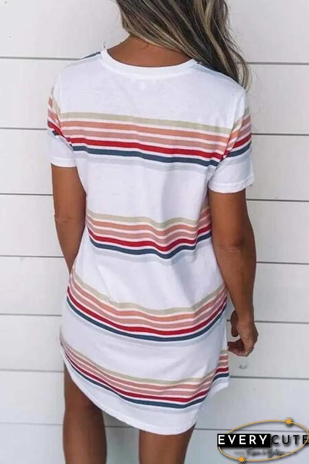 Stripe O Neck Short Sleeve Mini Dress