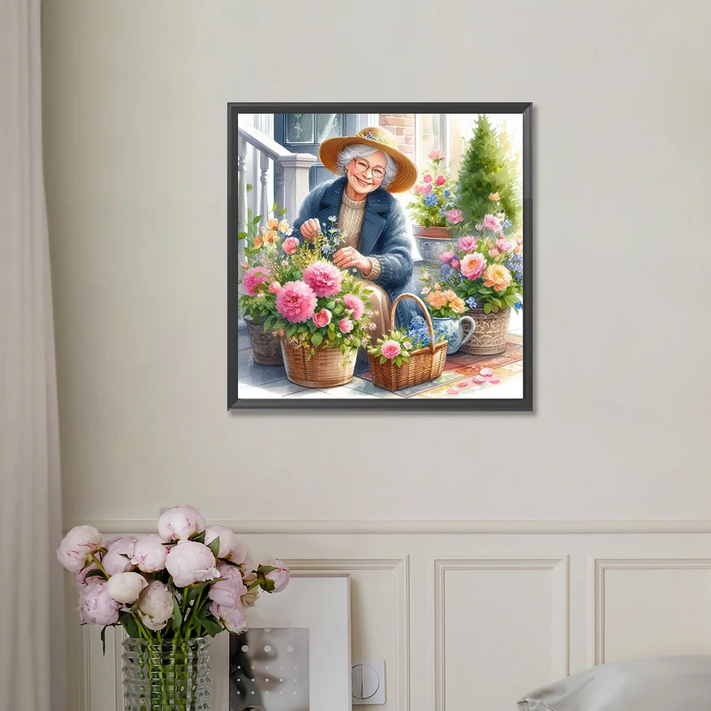 Diamond Painting - Full Round Drill - Garden Old Lady(Canvas|30*30cm)