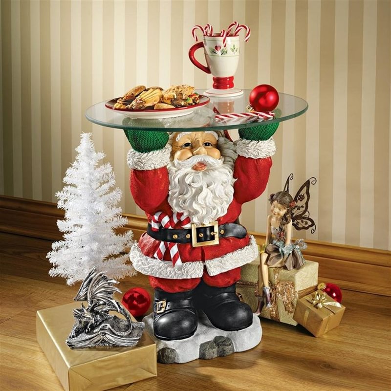 Santa Claus Sculptural Glass-Topped Holiday Table