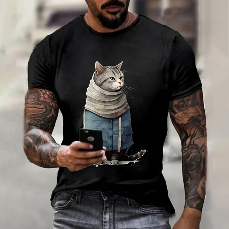 Men's Winter Cat Casual Short Sleeve T-Shirt