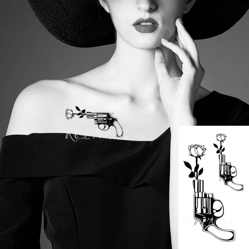 Waterproof Temporary Tattoo Sticker Rose Flower Leaf Letter Black Small Body Art Flash Tatoo Fake Tatto for Kids Girl Men Women